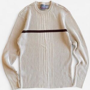 Aeropostale Y2K Tan Brown Striped Ribbed Slim Fit Skater Sweater